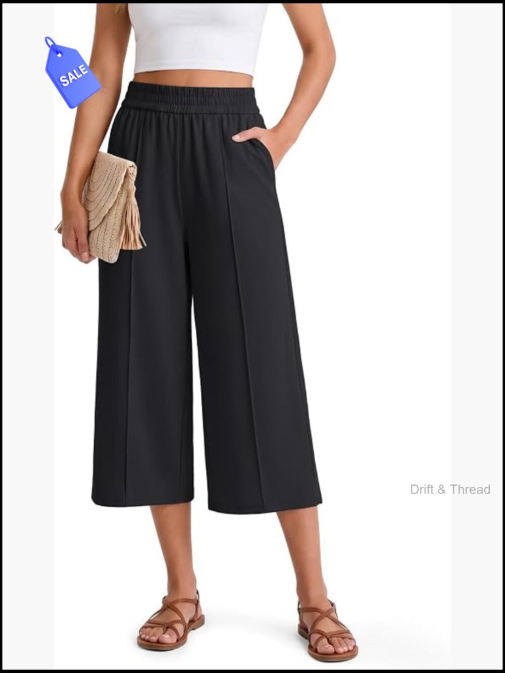 Lightweight Flowy Wide Leg Capris Front Seam Cropped Pants Travel Beach